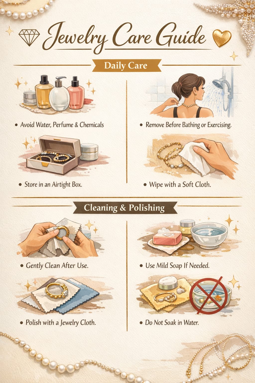 Cover image from the Jewels by Faces jewelry care guide