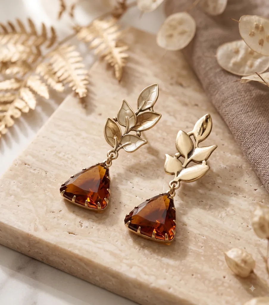 Stainless Steel Gold Plated Artificial Stones Studded Drop Earrings.webp