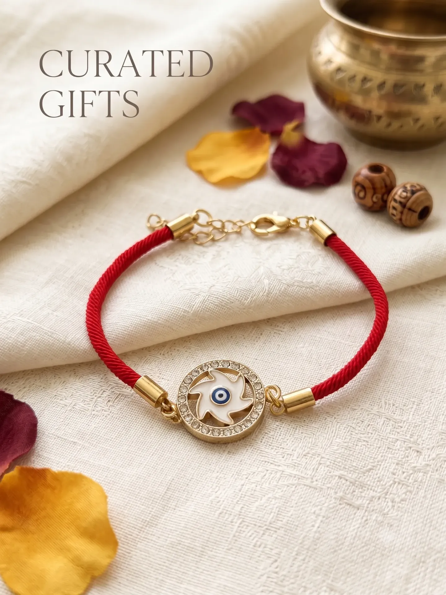 Evil Eye Swirl Charm Bracelet Rakhi with Crystals & Adjustable Lobster Clasp