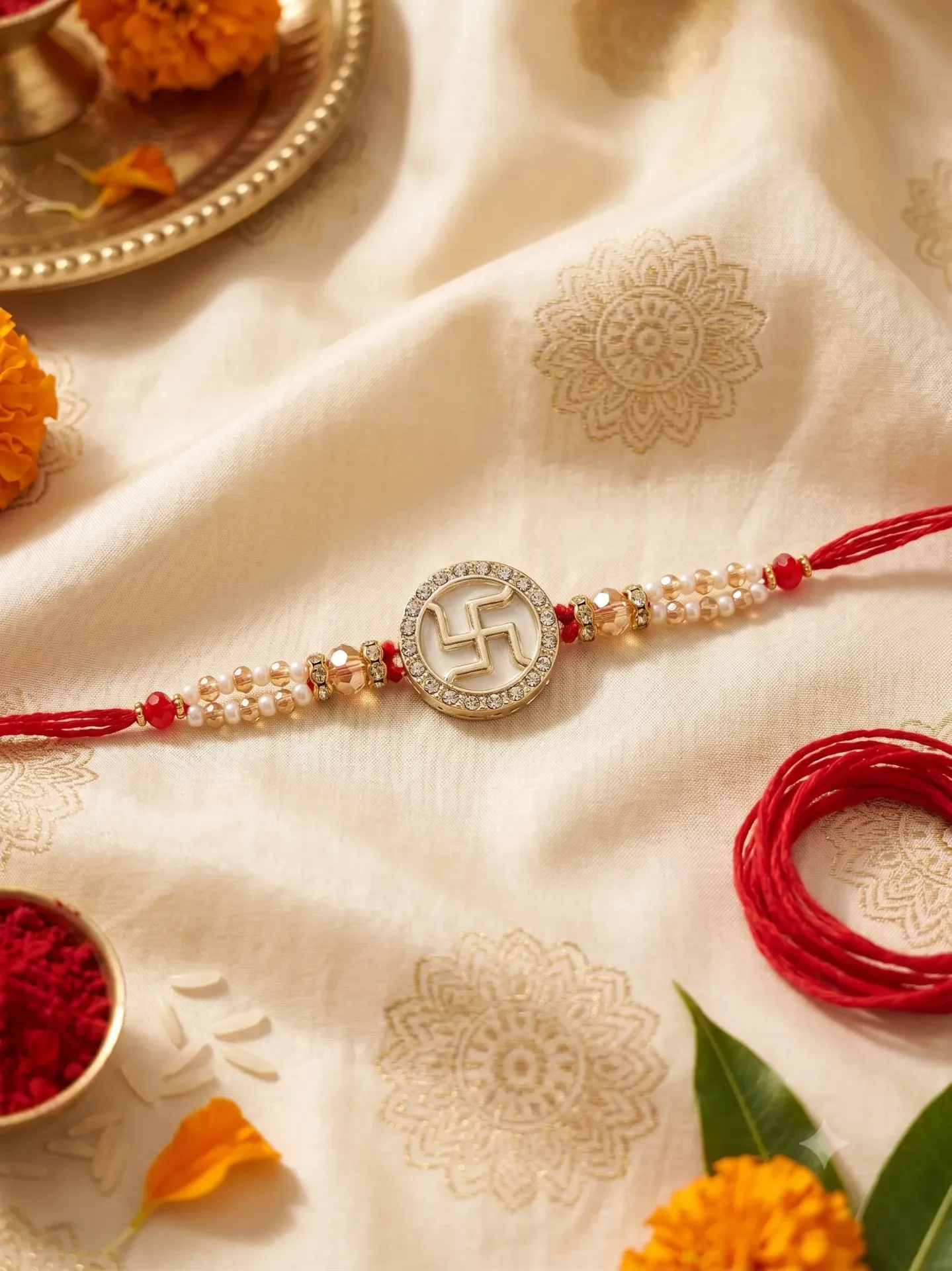 Auspicious Gold-Plated Swastik Crystal Rakhi for Brother | Sacred Swastika Rakshabandhan Rakhi