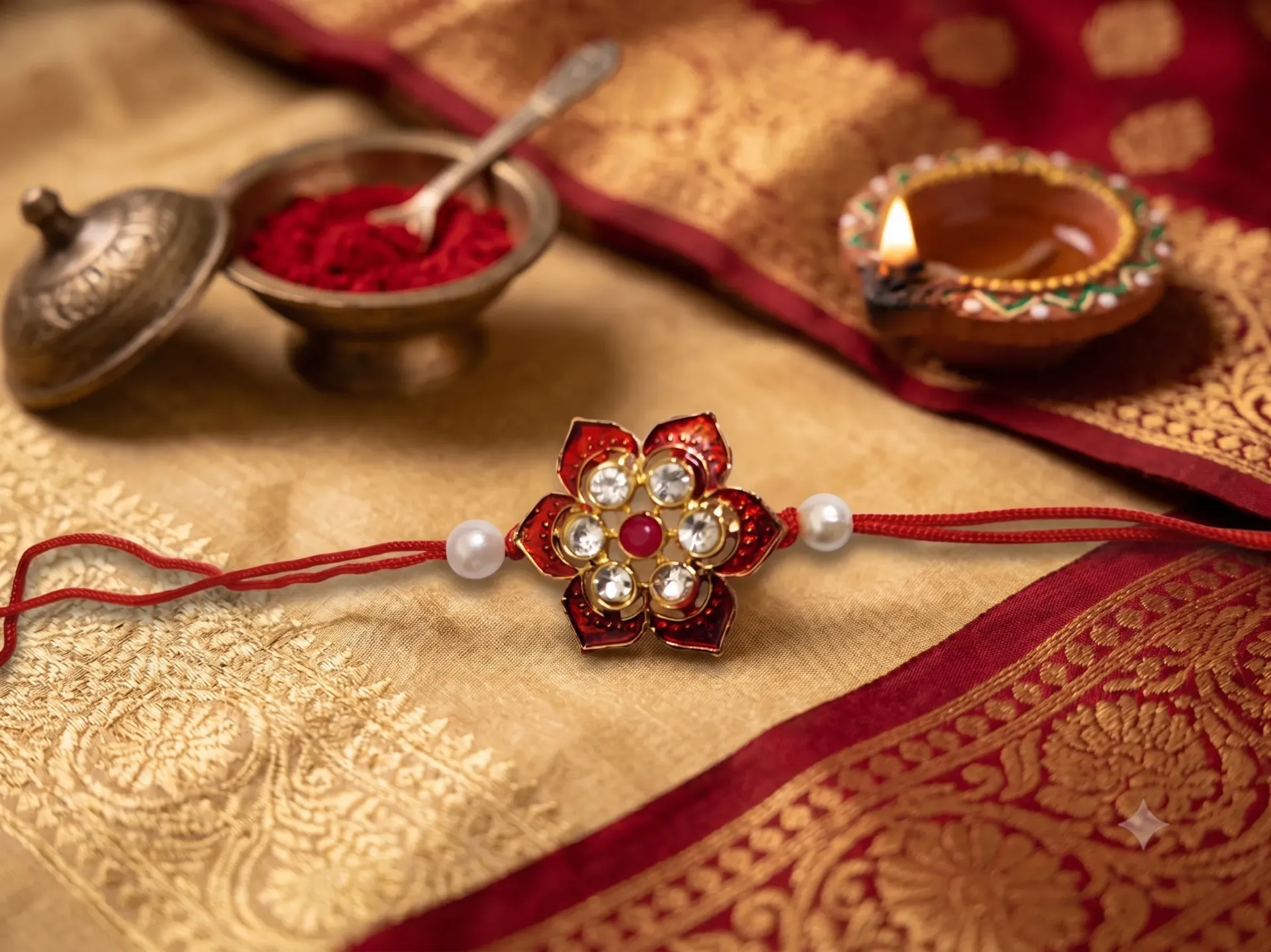 ed Meenakari Kundan Floral Rakhi with Pearl Accents
