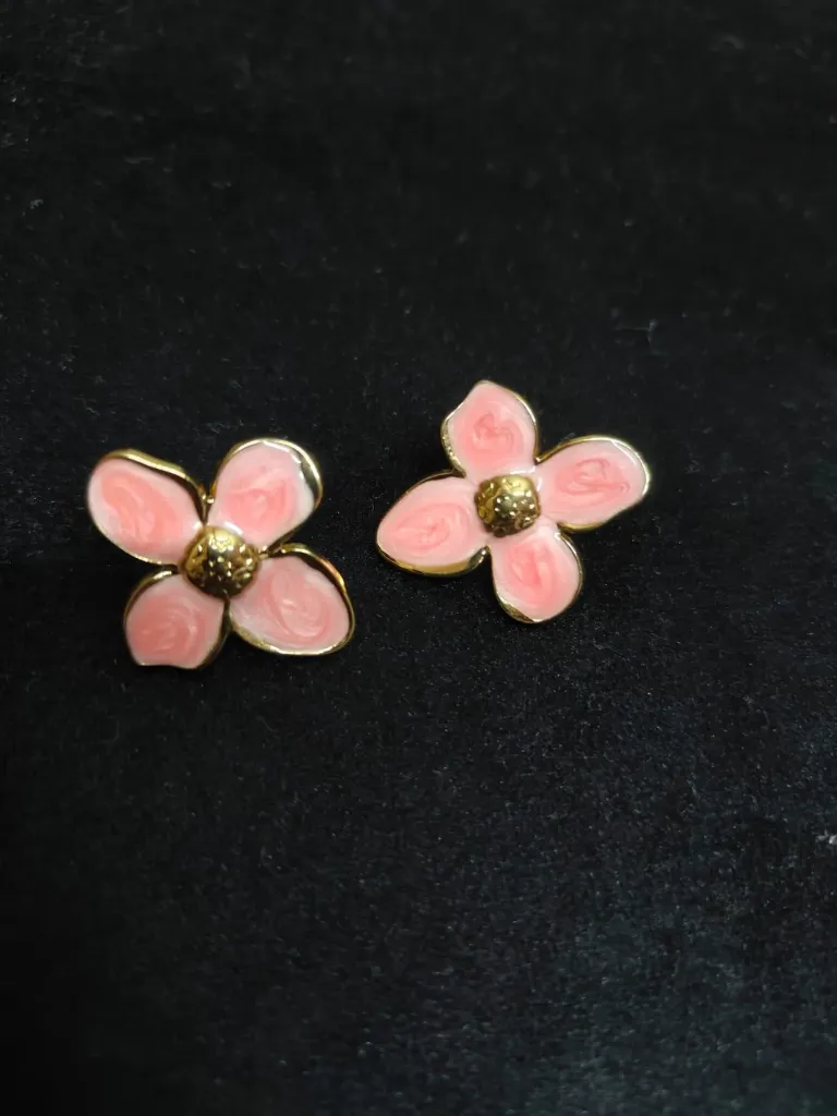 Pink Flower Stud Earrings – Gold Enamel Floral Studs