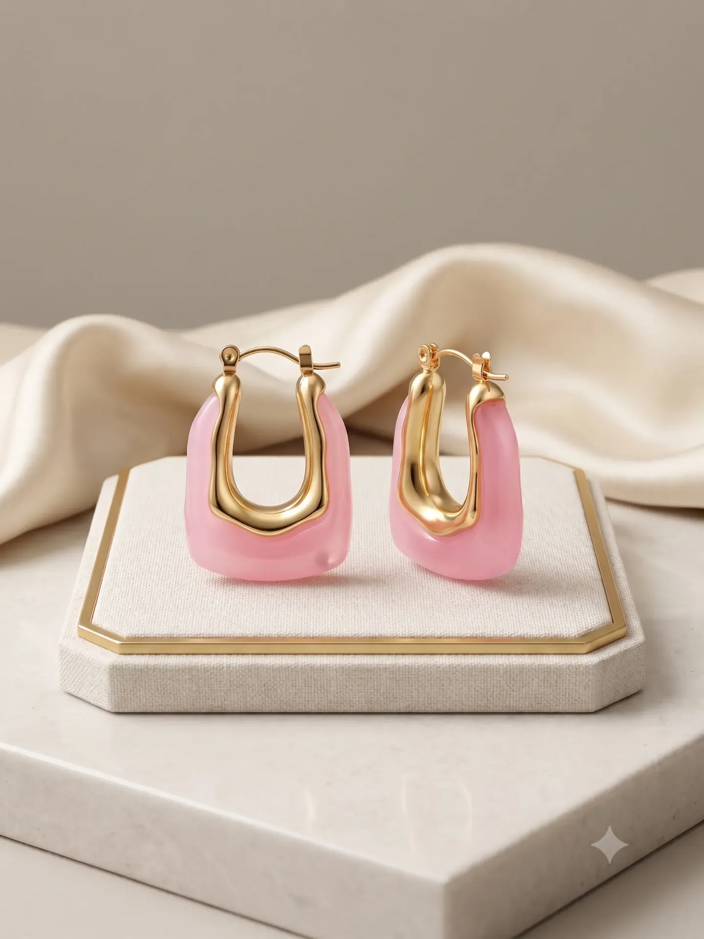 Pink Resin U-Shape Hoop Earrings