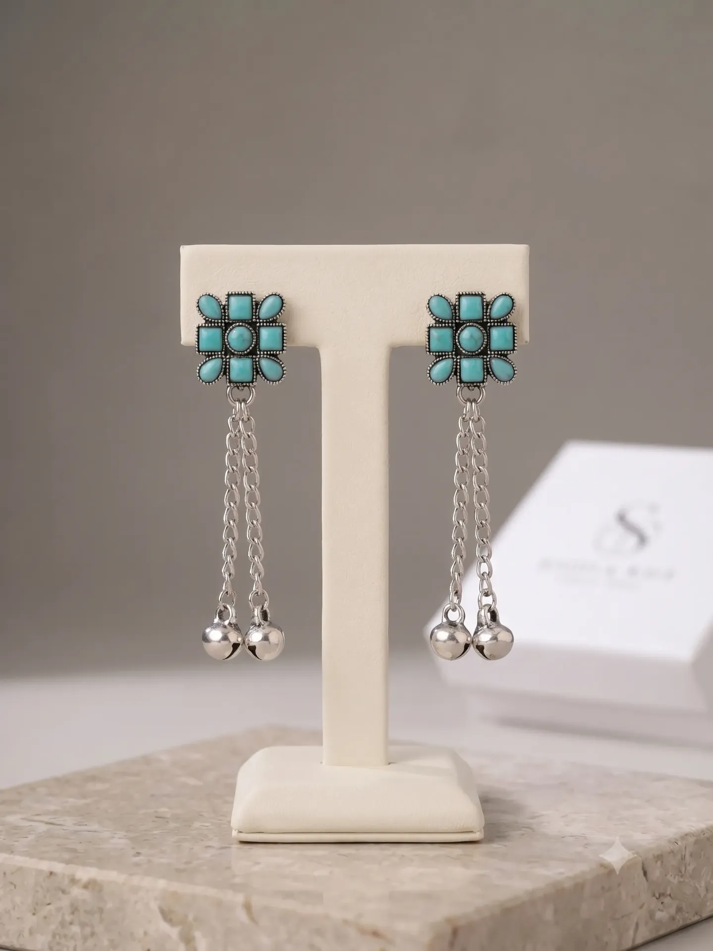 Oxidized Silver Turquoise Tassel Drop Earrings