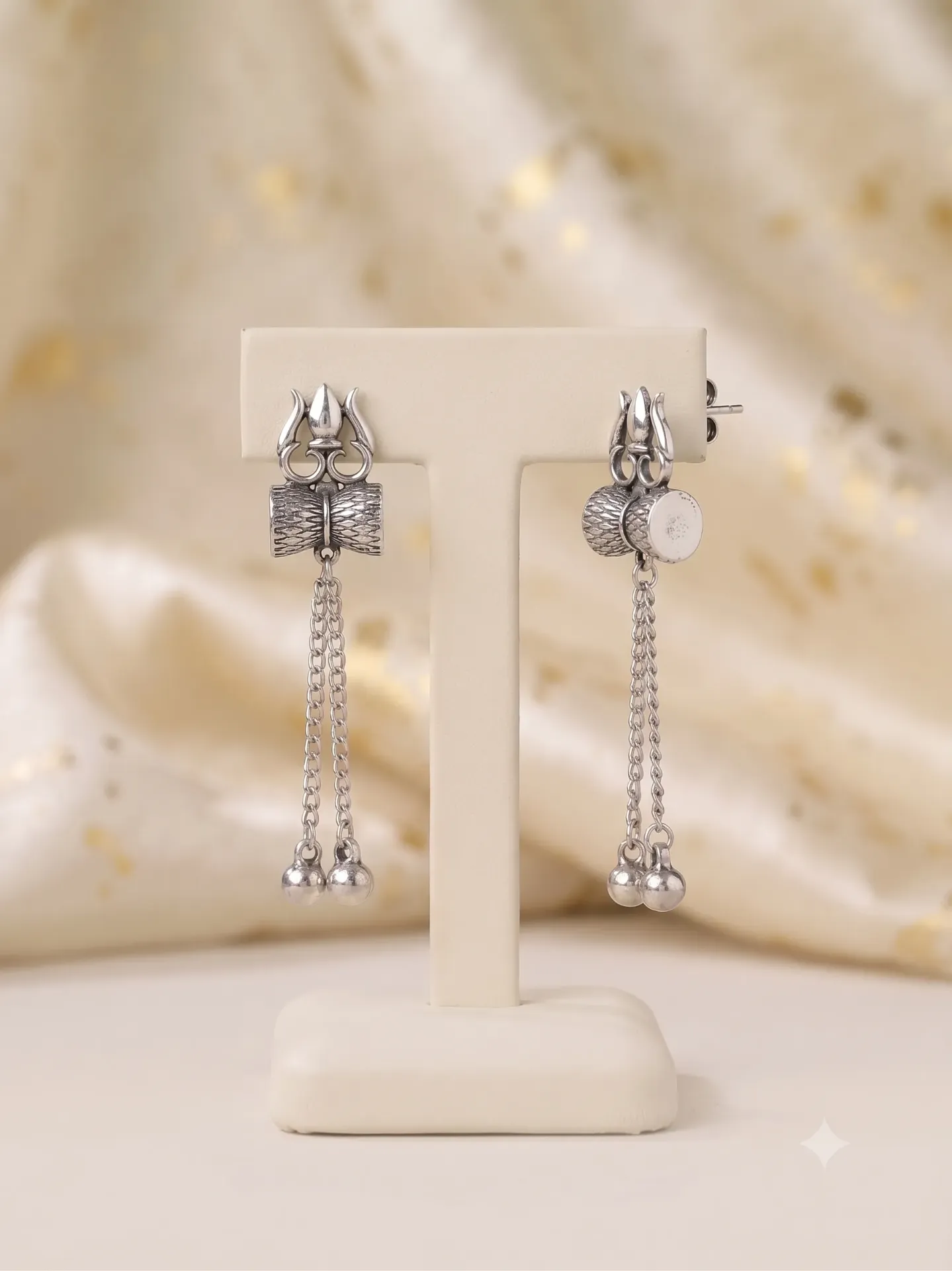 Oxidized Trishul Damru Earrings