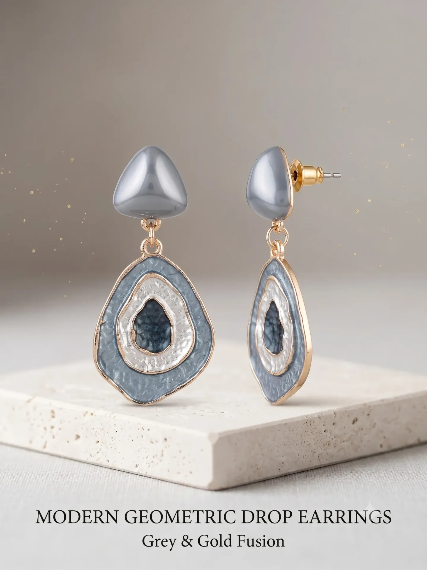 Grey Enamel Teardrop Earrings – Gold Geode Dangles