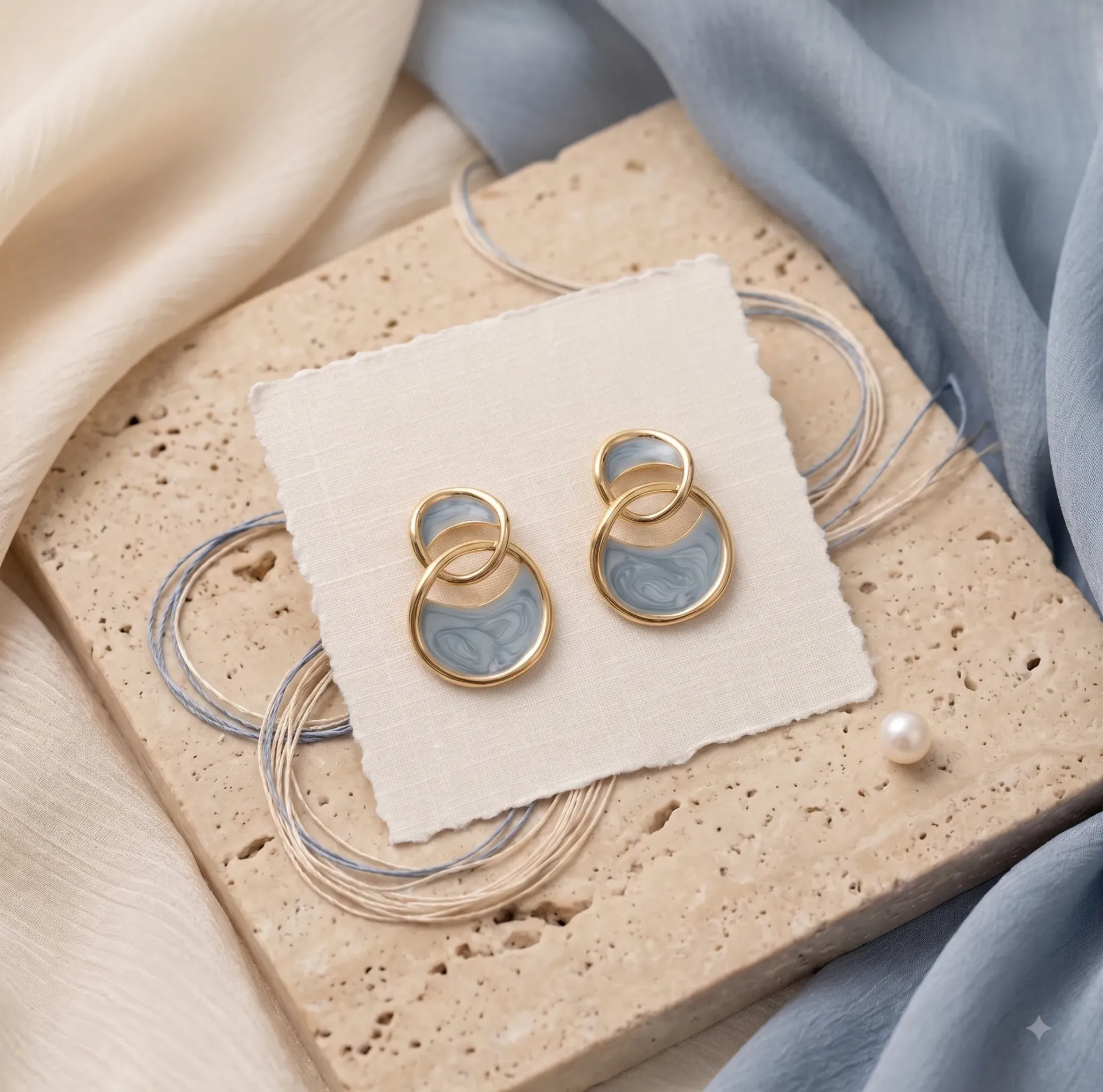 Geometric Double Arc Cross Blue Oil Drop Earrings Enamel Geometric Shape Earrings Women