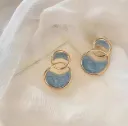 Geometric Double Arc Cross Blue Oil Drop Earrings Enamel Geometric Shape Earrings Women
