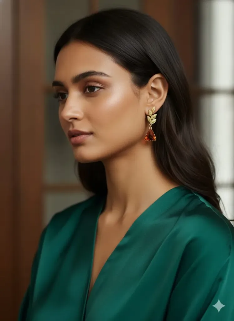 Stainless Steel Gold Plated Artificial Stones Studded Drop Earrings