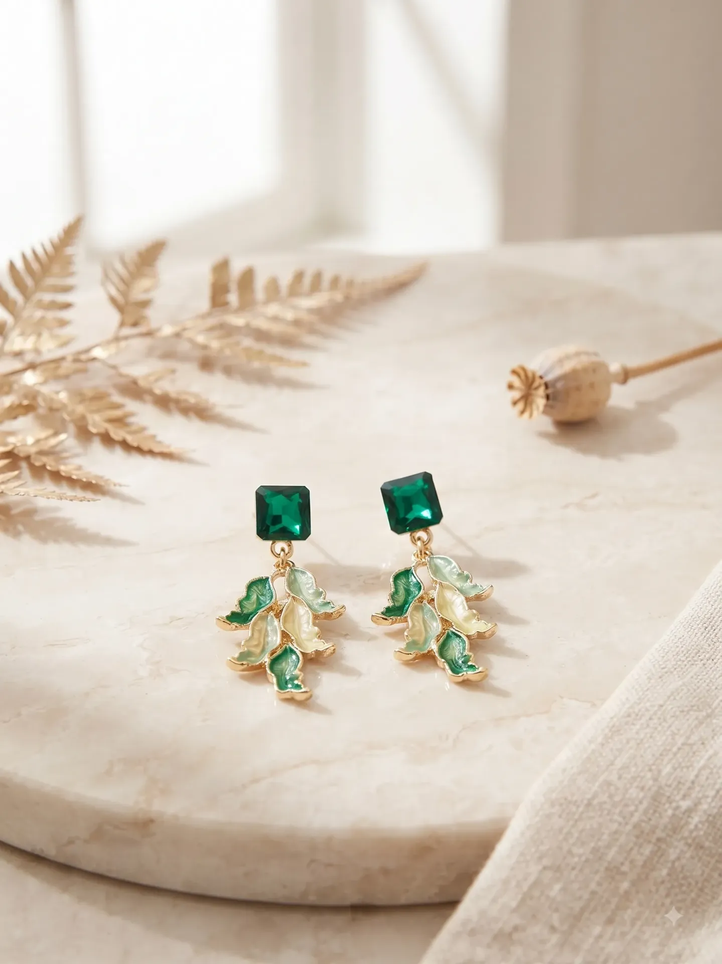 Emerald Leaf Drop Earrings