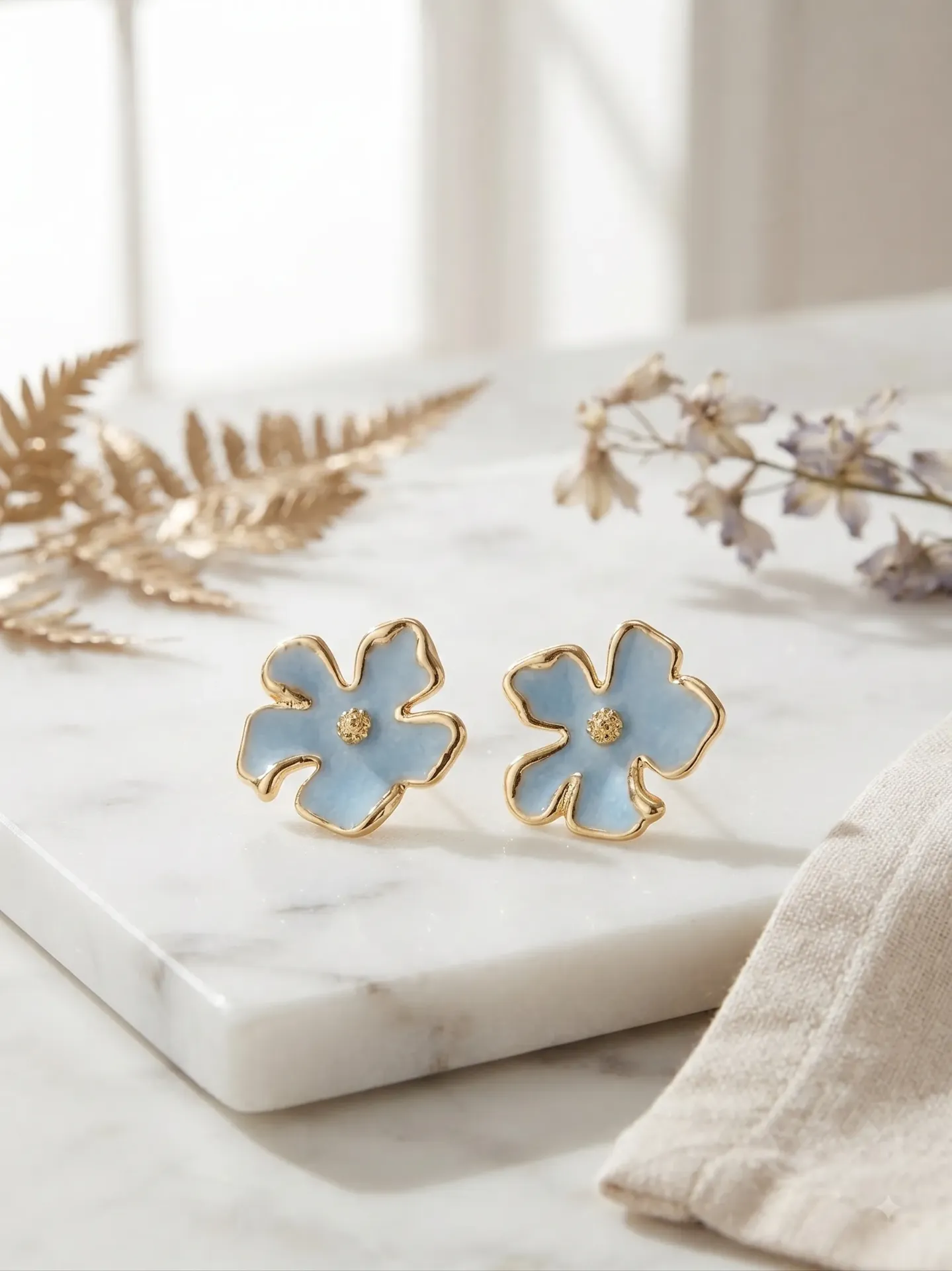 Sky Blue Floral Stud Earrings