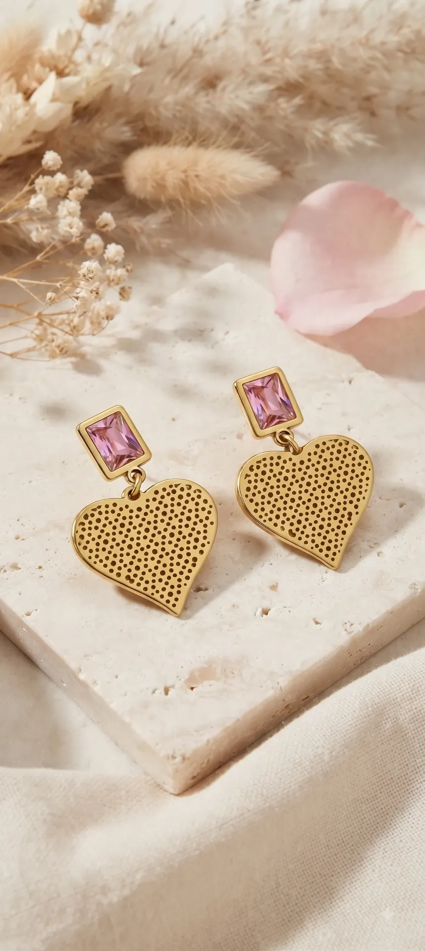Pink Crystal Heart Drop Earrings
