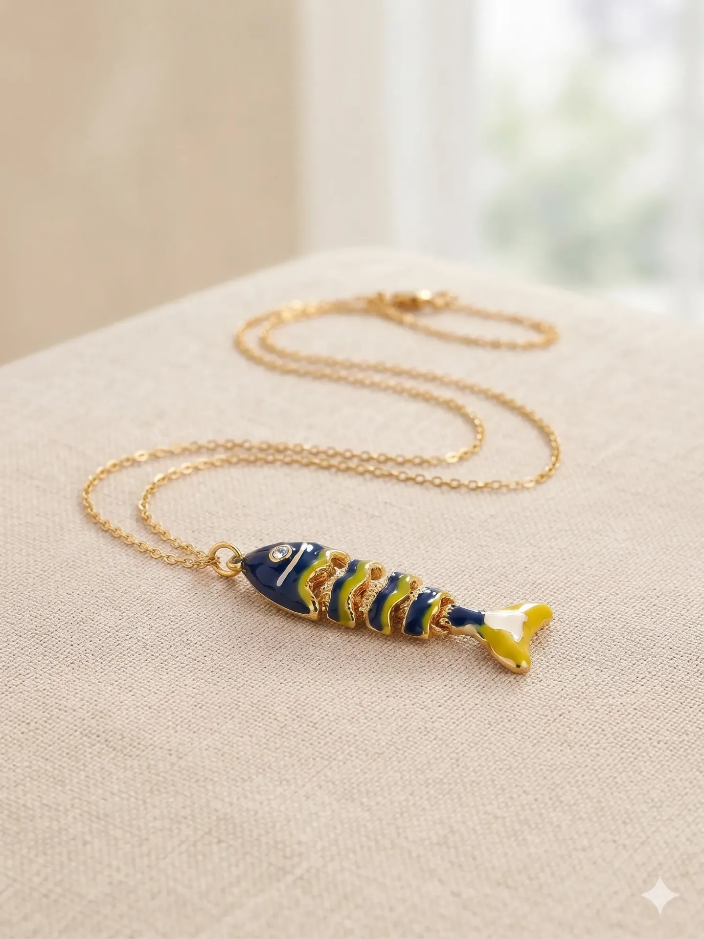 Enamel Fish Bone Pendant Necklace | Quirky Gold-Plated Designer Chain