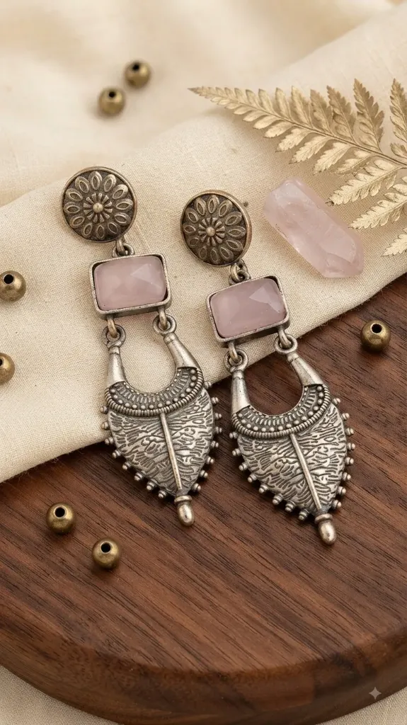 Stone German Silver Earrings