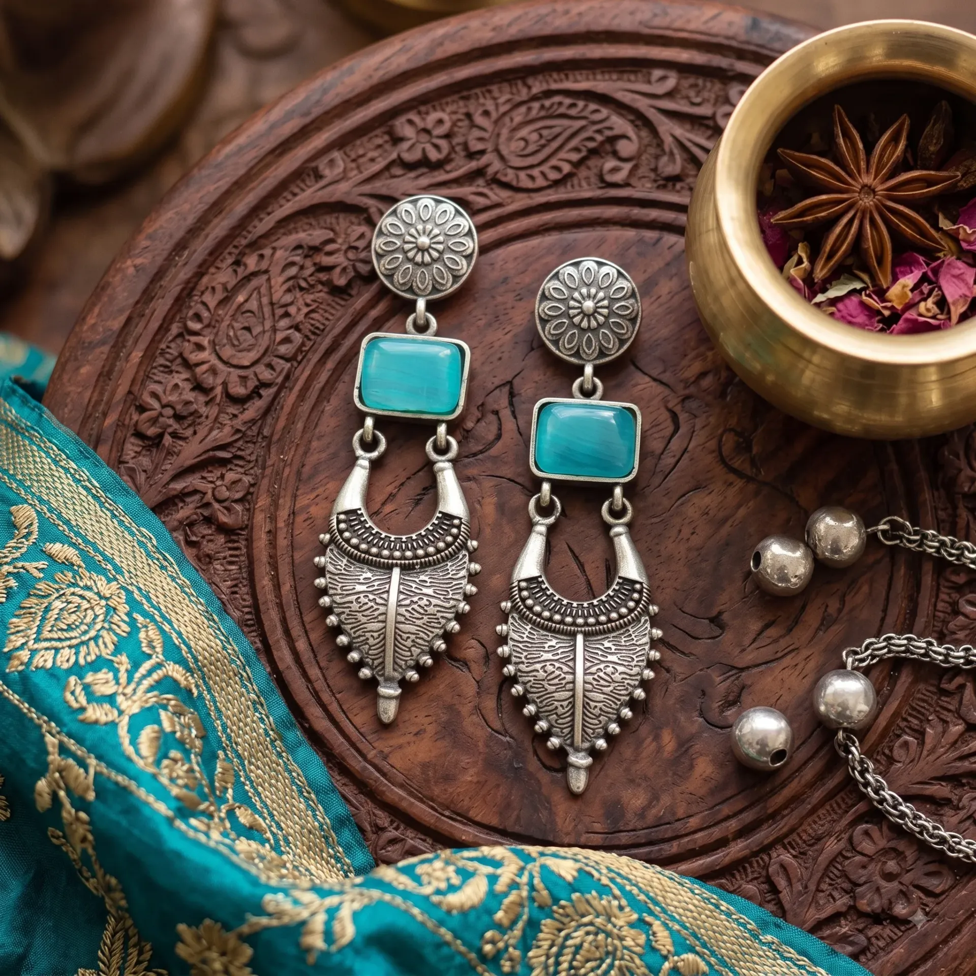 Stone German Silver Earrings