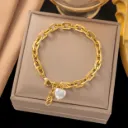Gold-Plated Stainless Steel Cuff Bracelet with Zircon Charm Colorless Titanium Steel Fashion Jewelry for Women