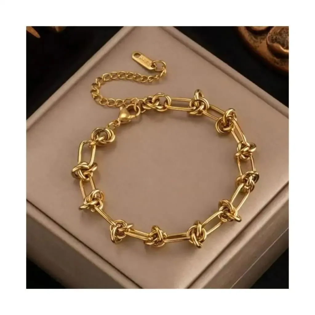 Gold Plated Stainless Steel Chunky Knotted Bangle Bracelet Trendy Jewellery Gift Chain Bracelets Necklace for Women