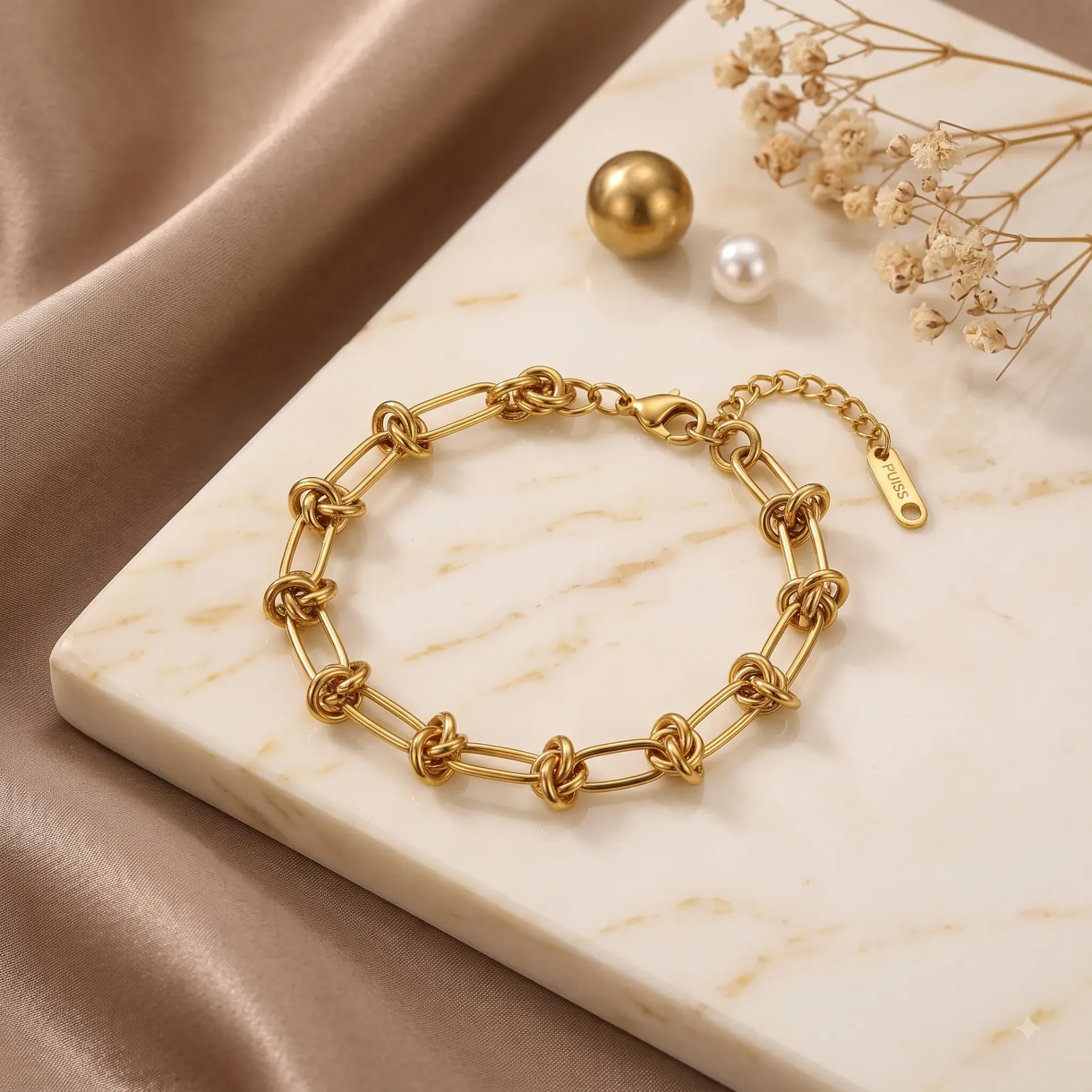 Gold Plated Stainless Steel Chunky Knotted Bangle Bracelet Trendy Jewellery Gift Chain Bracelets Necklace for Women