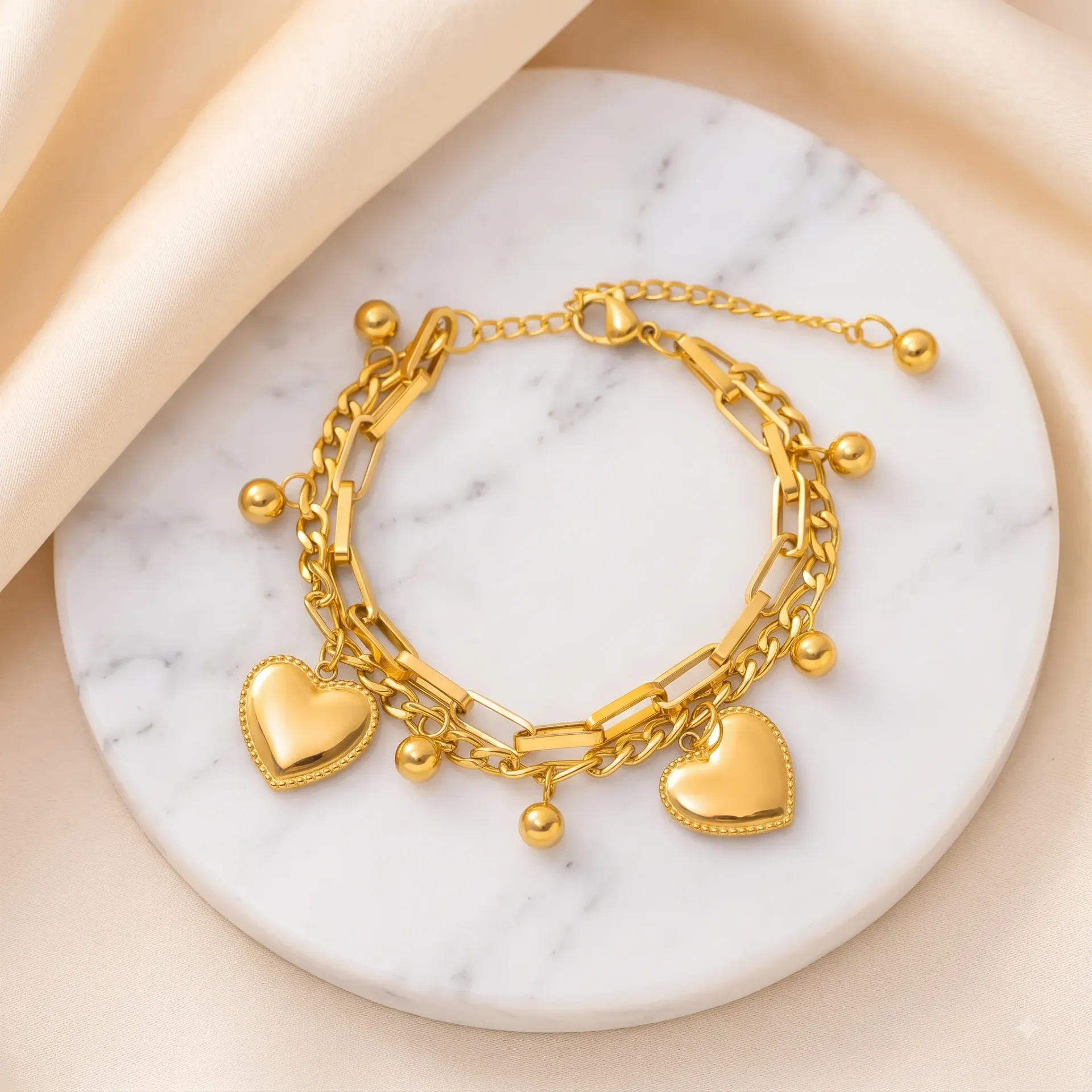 Gold Plated Handmade Craft Gift Box Fashionable Titanium Steel Modern Anniversary Heart Roman Numerals Head Women's Bracelet