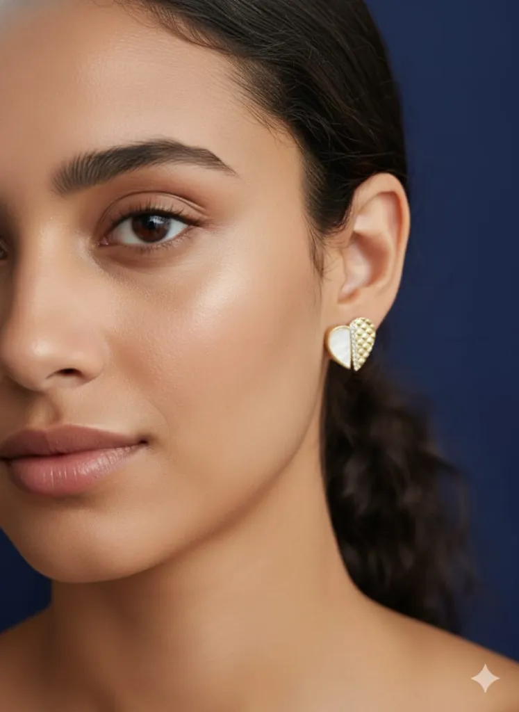 Golden Dome Heart Stainless Steel Stud Earrings