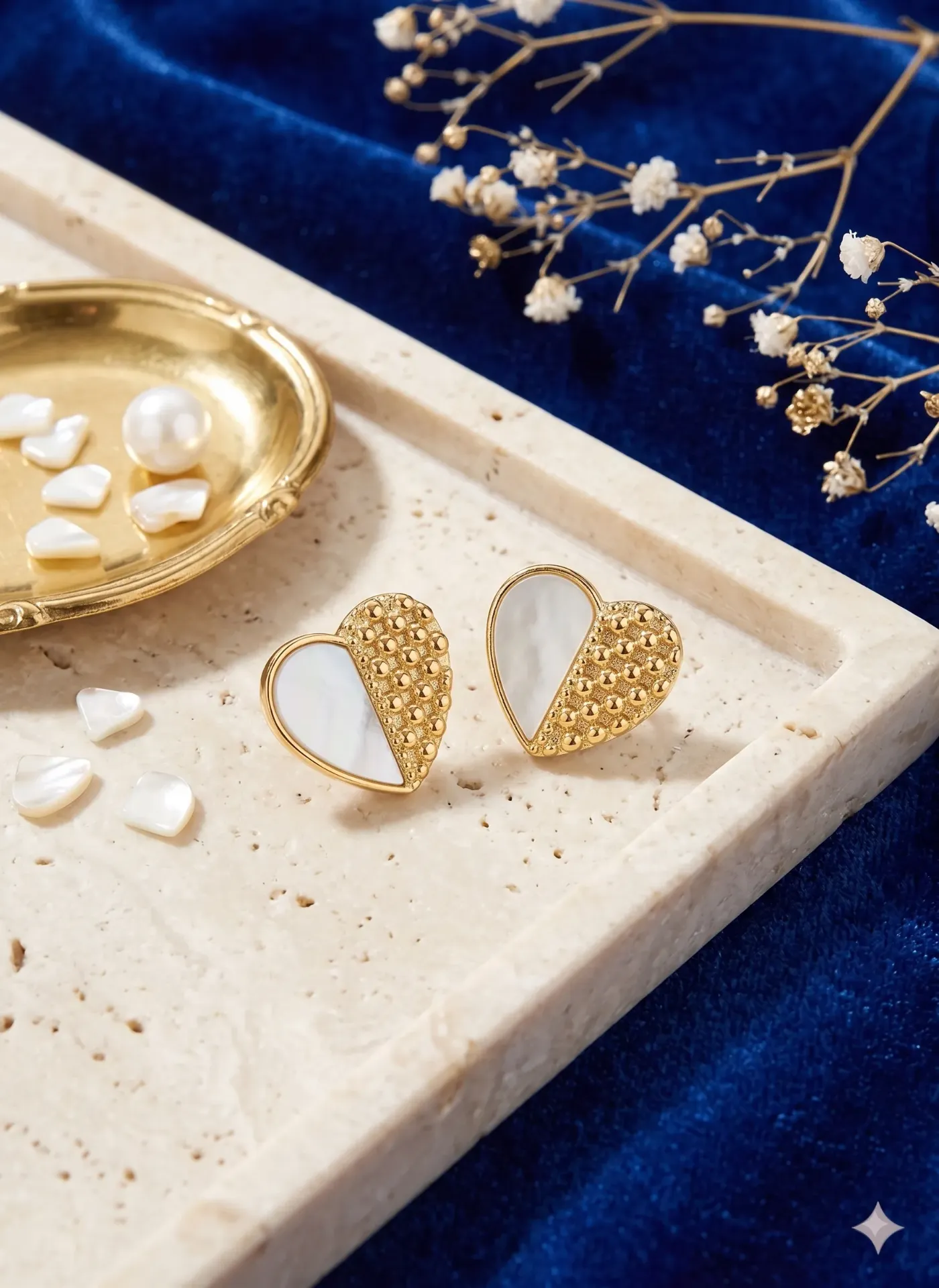 Golden Dome Heart Stainless Steel Stud Earrings