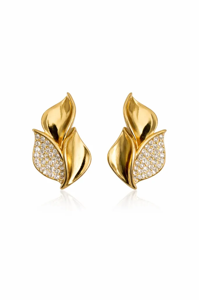 Golden Leaf Luxe Crystal Stud Earrings