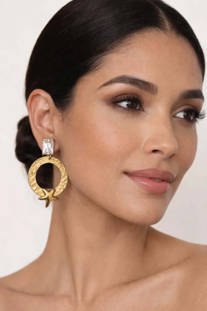 Textured Gold Hoops with Crystal Accents