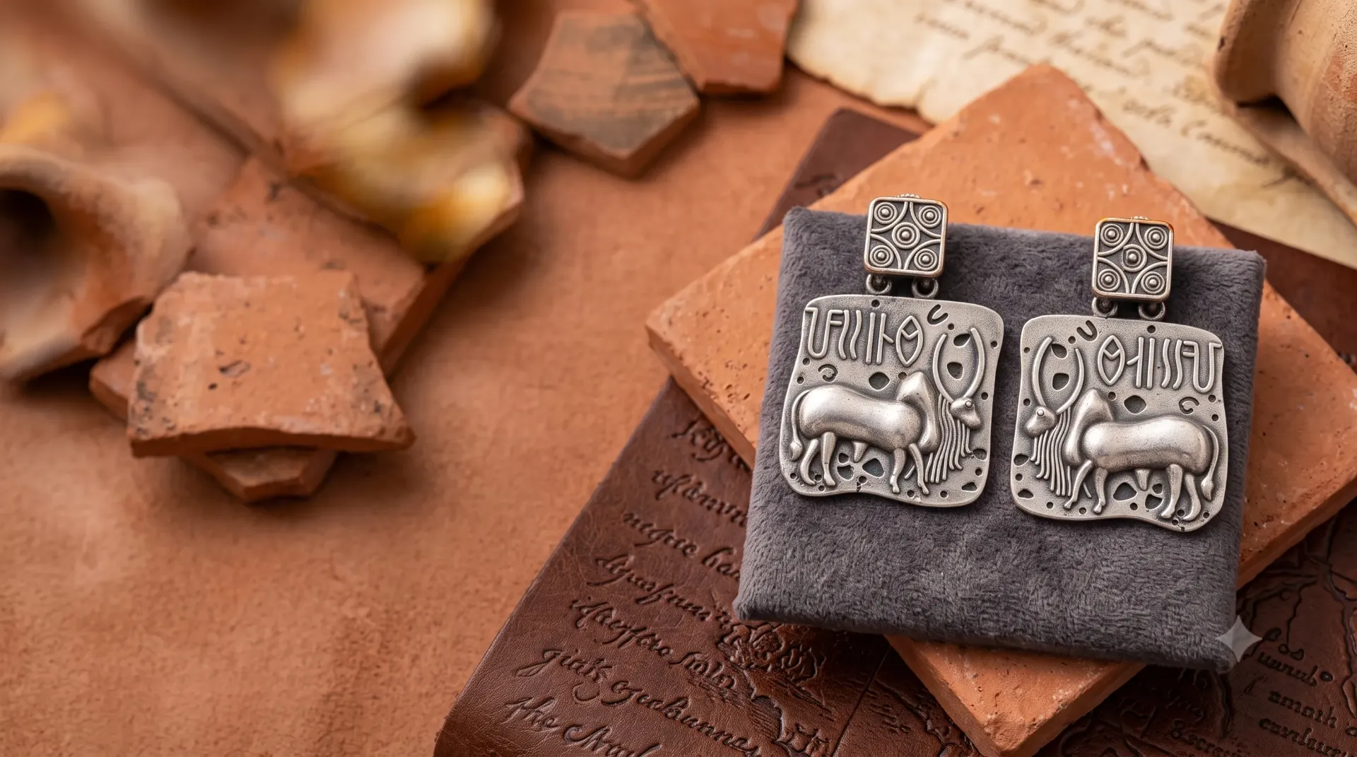 Indus Valley Inspired Oxidized Silver Bull Earrings