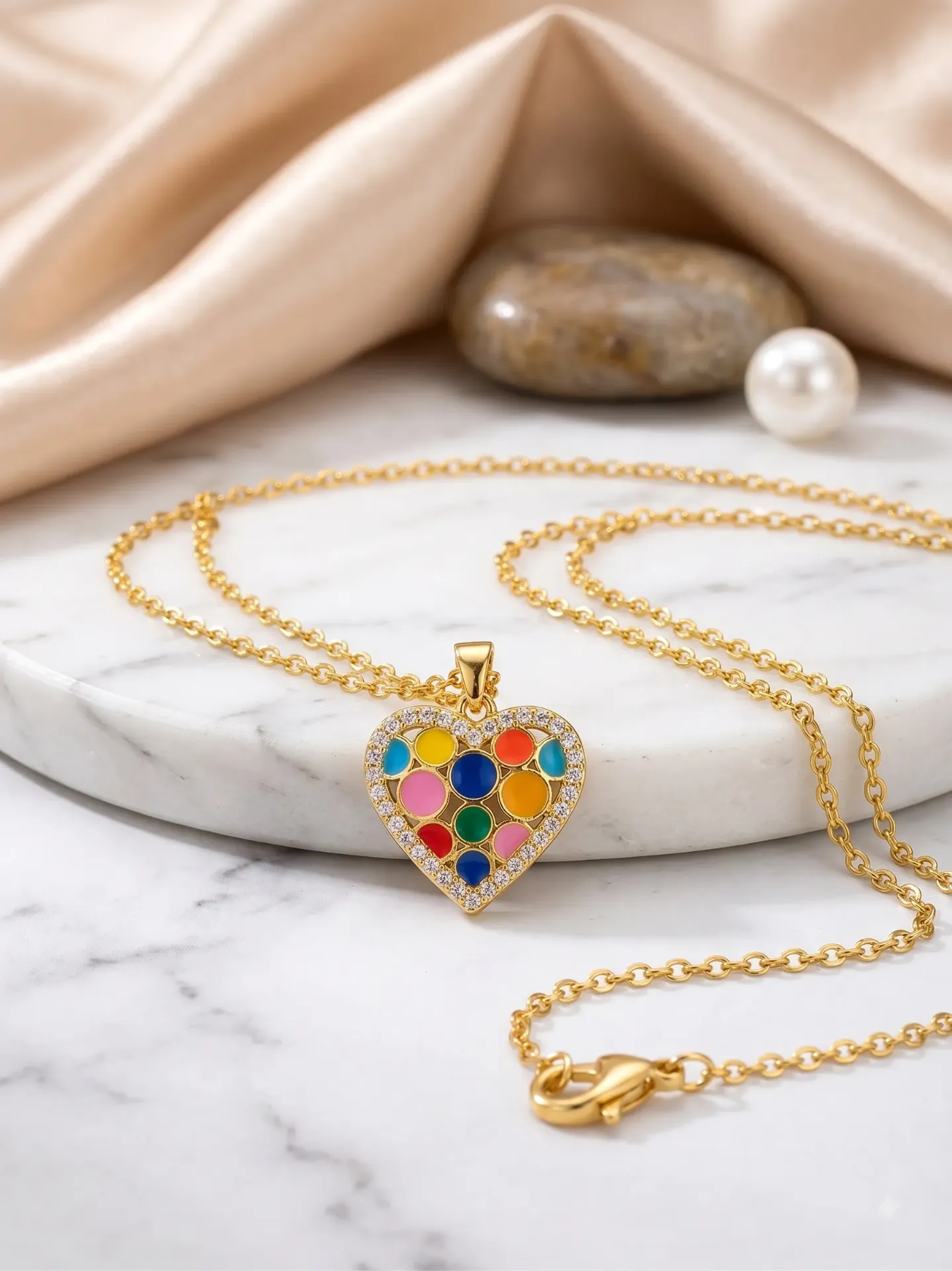 Vibrant Multicolor Heart Enamel Pendant Necklace