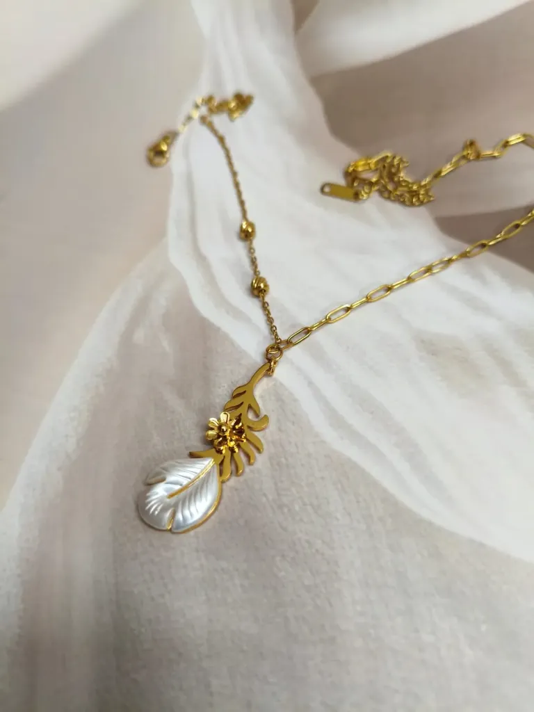 Gold-Tone Leaf & Mother-of-Pearl Shell Drop Necklace