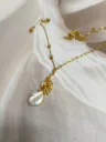 Gold-Tone Leaf & Mother-of-Pearl Shell Drop Necklace