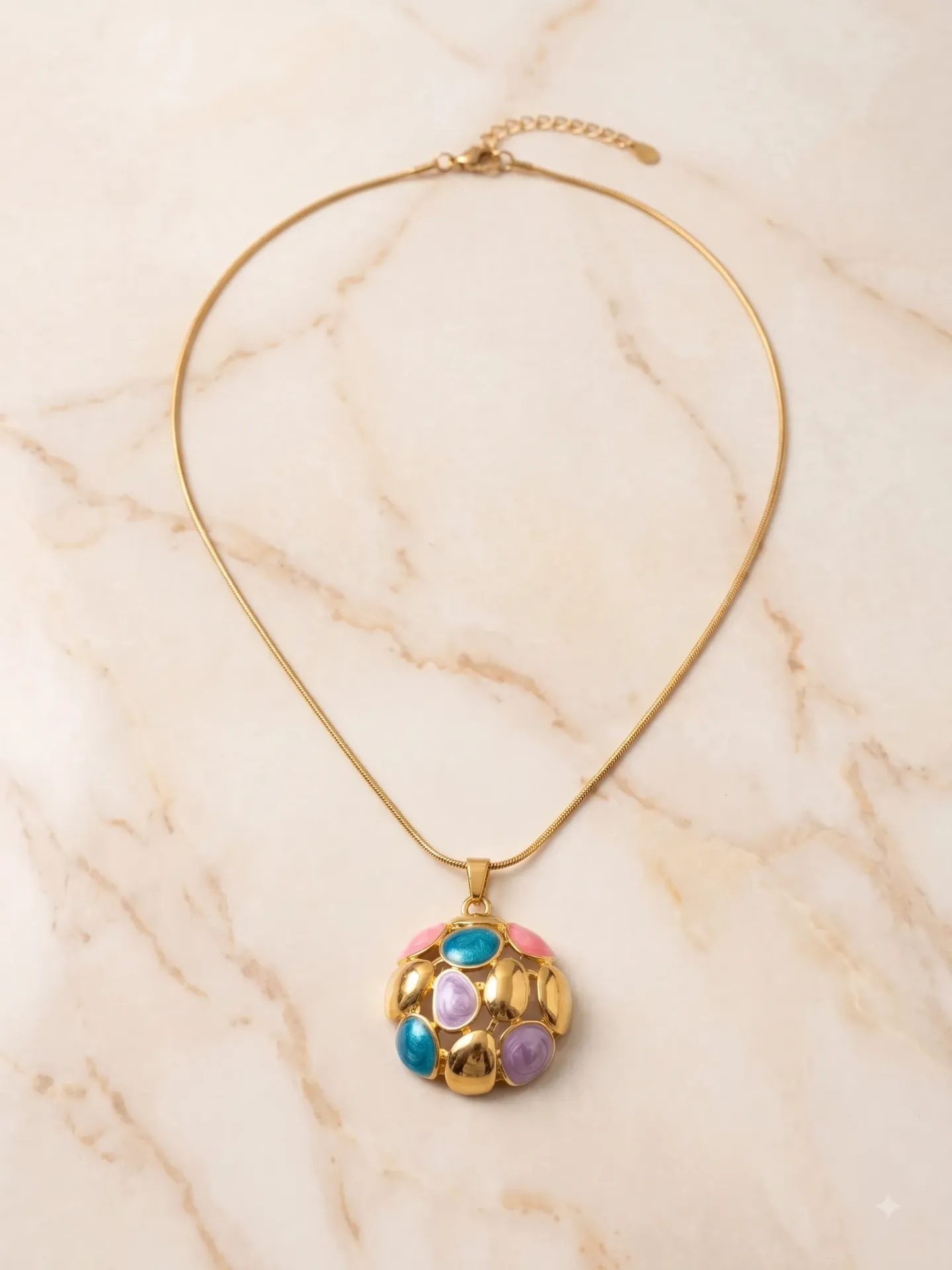 Gold-Tone Enamel Pebble Pendant Necklace