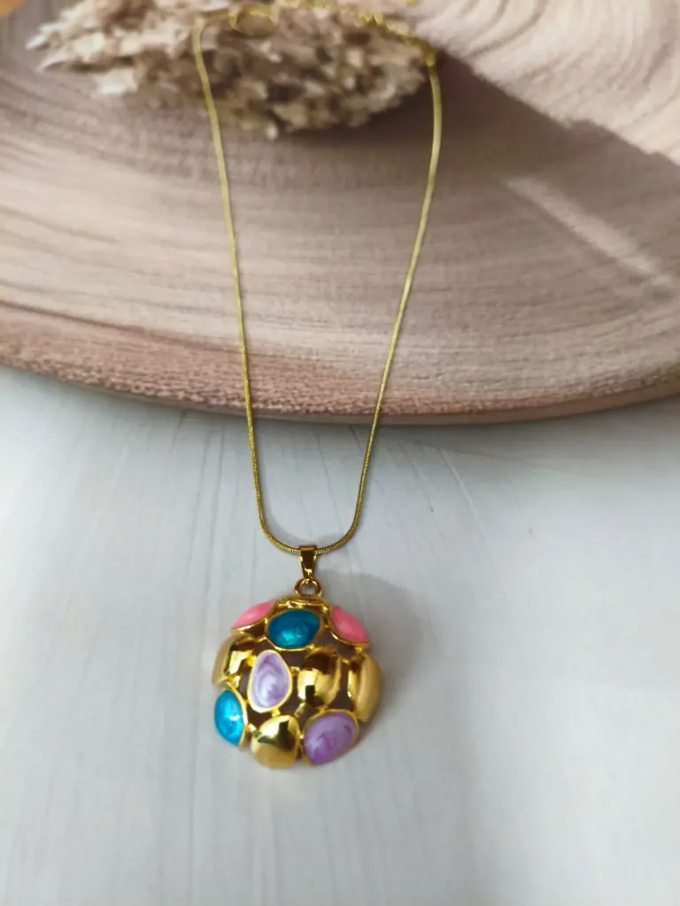 Gold-Tone Enamel Pebble Pendant Necklace