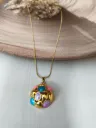 Gold-Tone Enamel Pebble Pendant Necklace