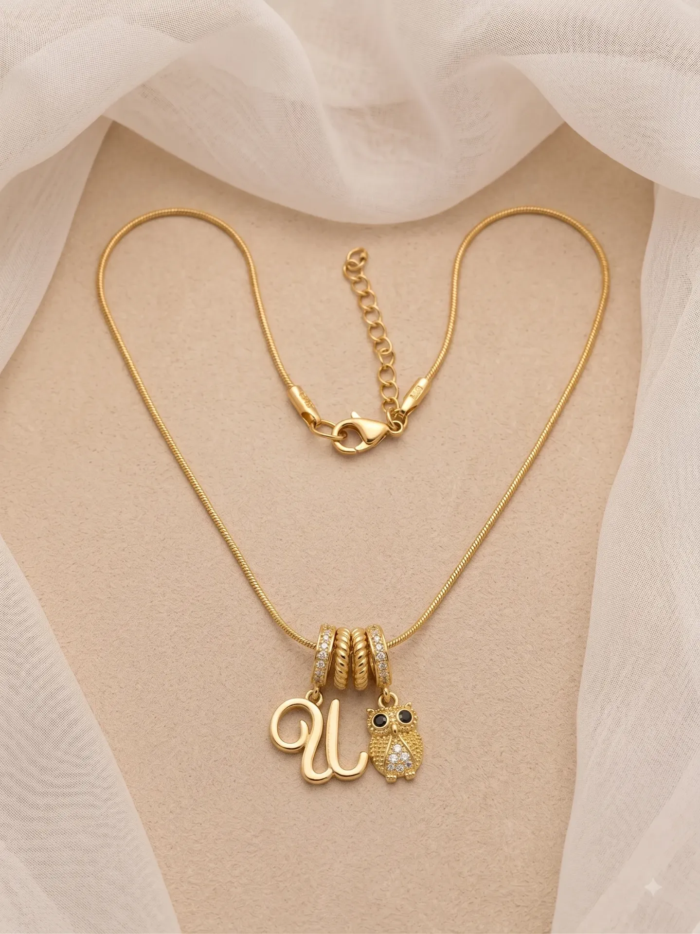 Personalized Initial Owl Charm Necklace