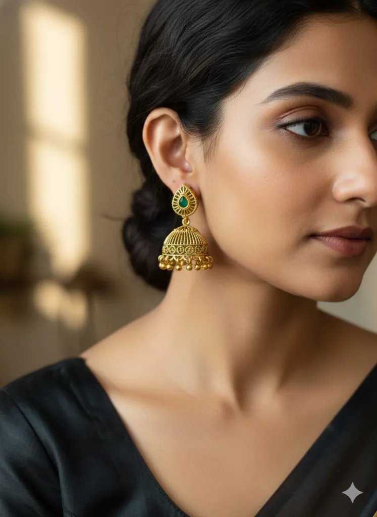 Emerald Glow Temple Jhumkas