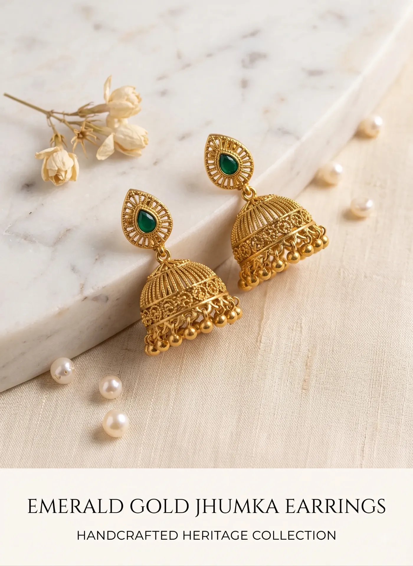 Emerald Glow Temple Jhumkas