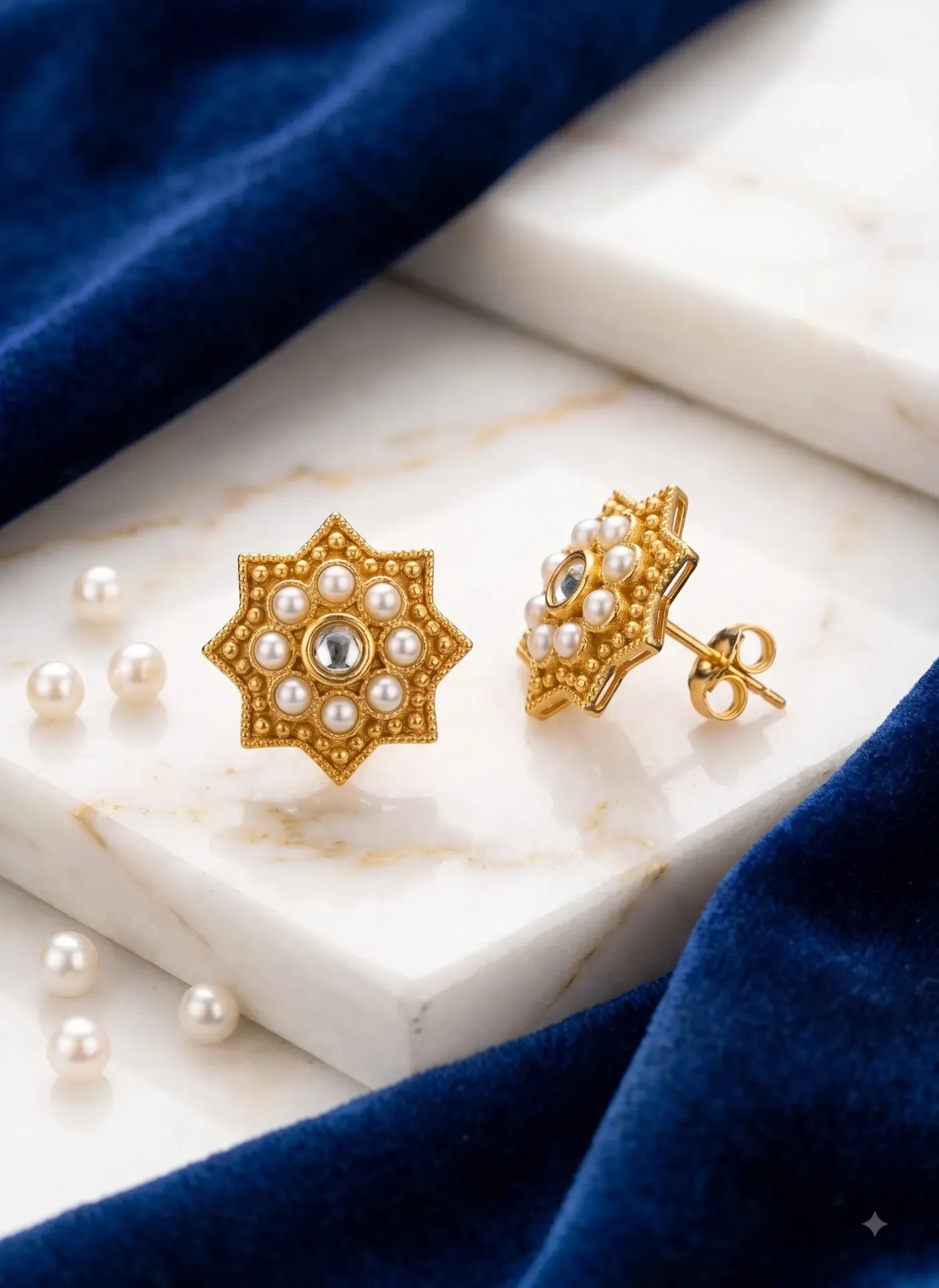 Golden Pearl Starburst Studs