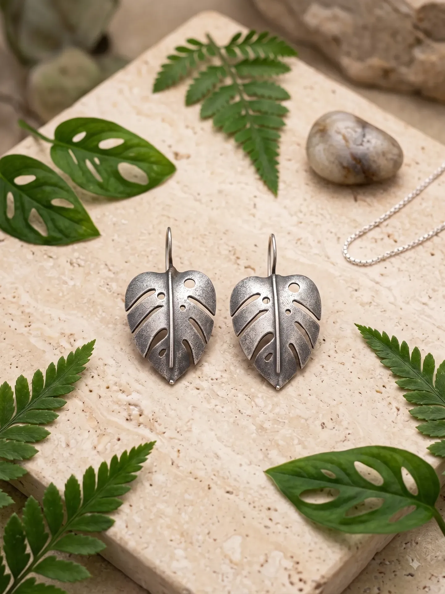 Rustic Monstera Leaf Drop Earrings