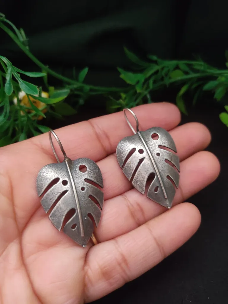 Rustic Monstera Leaf Drop Earrings