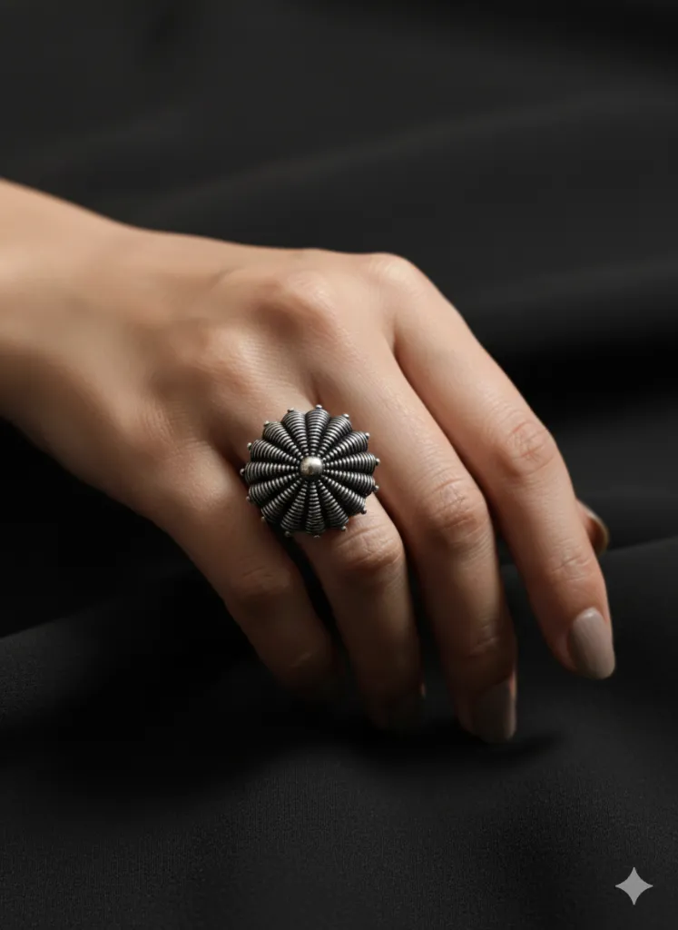 Midnight Bloom Statement Ring